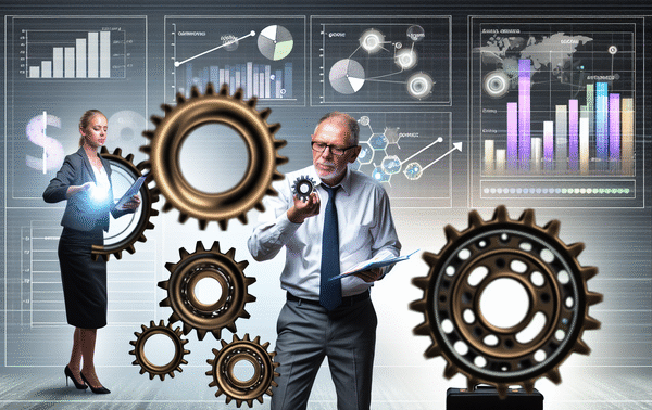 alt_text: A dynamic cover image illustrating business process automation with gears, charts, and professionals.
